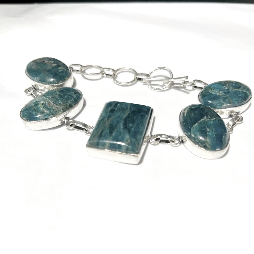 Blue Apatite Stone 925 Sterling Silver Bracelet